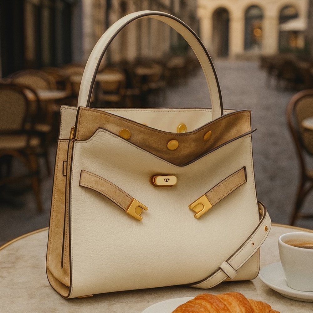 NEW Tory Burch Lee Radziwill New Cream Small Double Bag/Satchel.Shoulder Bag